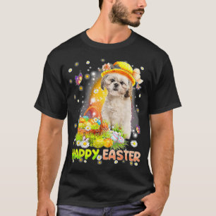 Happy Easter Cute Bunny Dog Shih Tzu Eggs Basket F T-Shirt