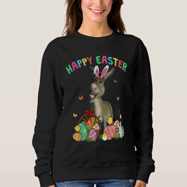 Happy Easter Cute Bunny Donkey With Eggs Basket Ch Sweatshirt (Front)