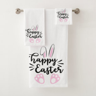Happy Easter Cute Bunny Ears and Feet Bath Towel Set