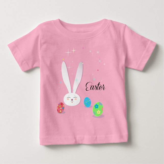 Happy Easter Cute Bunny Easter Eggs Hunt Party Baby T-Shirt (Front)