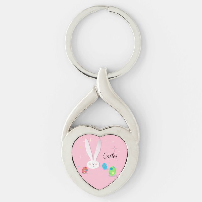 Happy Easter Cute Bunny Easter Eggs Hunt Party Key Ring (Front)