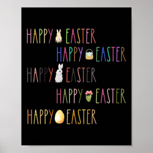 Happy Easter Cute Bunny Eggs Tulips For Easter Day Poster