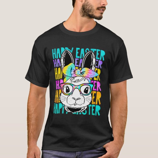 Happy Easter Cute Bunny Face Tie Dye Glasses Easte T-Shirt (Front)