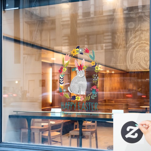 Happy Easter Cute Bunny Floral (Cafe Window)