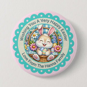 Happy Easter, Cute Bunny & Flower Basket Gifts 7.5 Cm Round Badge