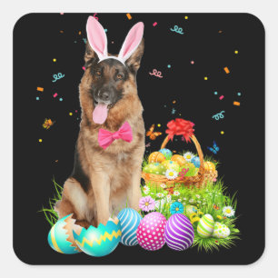 Happy Easter Cute Bunny German Shepherd Eggs Square Sticker