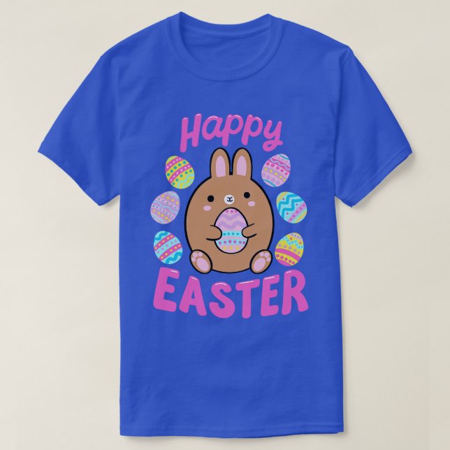 Happy Easter Cute Bunny Holding An Egg Cute Easter T-Shirt (Design Front)