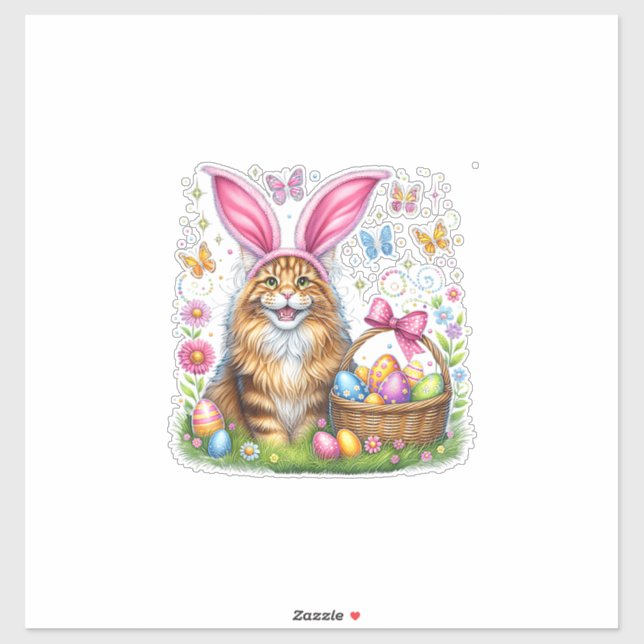 Happy Easter Cute Bunny Maine Coon Cat Easter Eggs (Sheet)