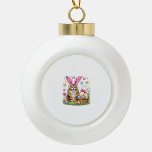 Happy Easter Cute Bunny Maine Coon Cat Easter Eggs Ceramic Ball Christmas Ornament