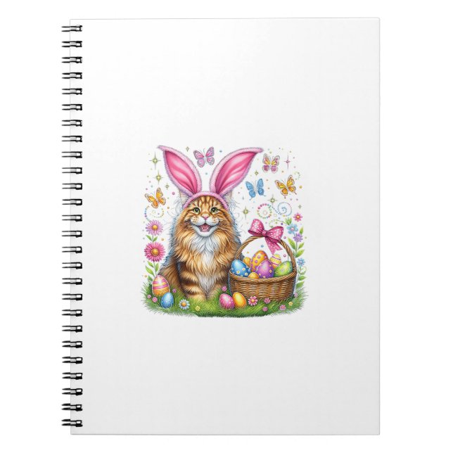 Happy Easter Cute Bunny Maine Coon Cat Easter Eggs Notebook (Front)