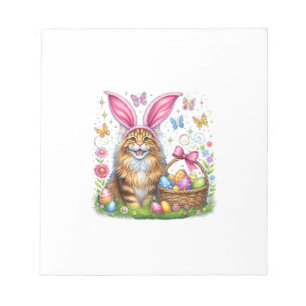 Happy Easter Cute Bunny Maine Coon Cat Easter Eggs Notepad