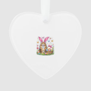 Happy Easter Cute Bunny Maine Coon Cat Easter Eggs Ornament