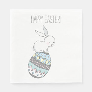 Happy Easter! Cute Bunny on an Easter Egg Napkin