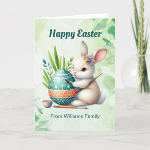 Happy Easter, Cute Bunny Painting an Easter egg Holiday Card