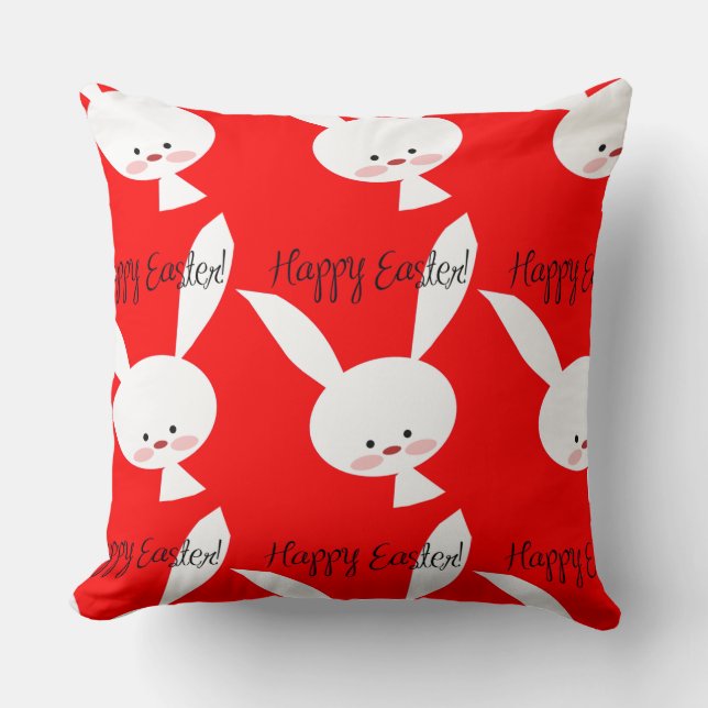 Happy Easter Cute Bunny Pattern Spring and Easter Cushion (Front)