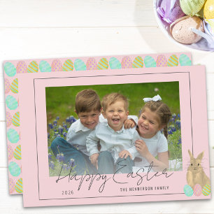 Happy Easter Cute Bunny Photo Pink Holiday Card