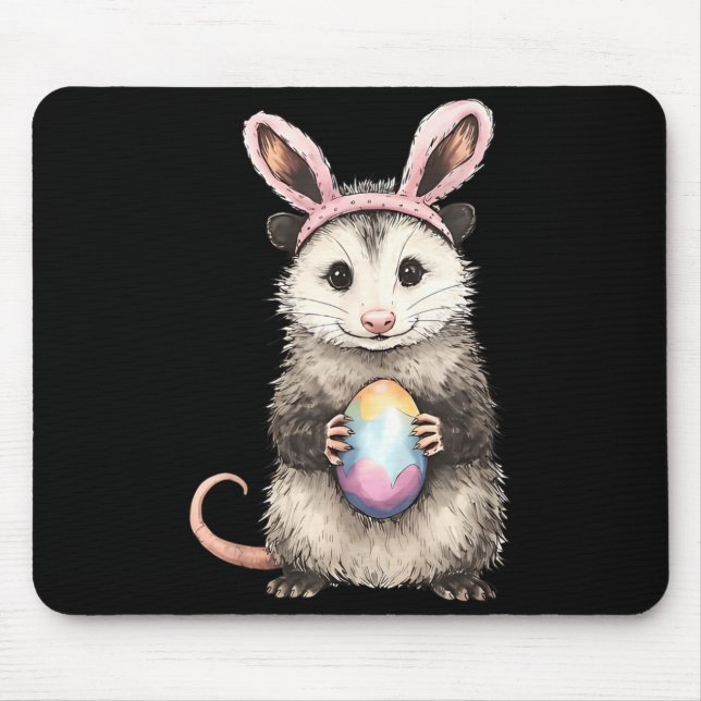 Happy Easter Cute Bunny Possum Holding Easter Eggs Mouse Pad (Front)