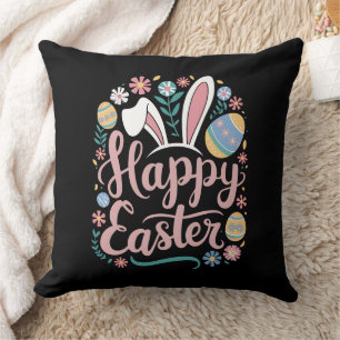 Happy Easter Cute Bunny Rabbit Eggs Cushion