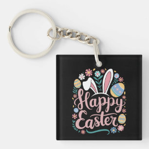 Happy Easter Cute Bunny Rabbit Eggs Key Ring