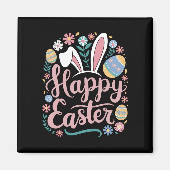 Happy Easter Cute Bunny Rabbit Eggs Magnet (Front)