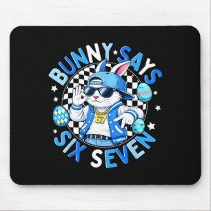 Happy easter cute bunny says six seven 6 7 meme 67 mouse pad