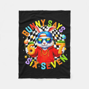 Happy easter cute bunny says six seven 6 7 meme bo fleece blanket