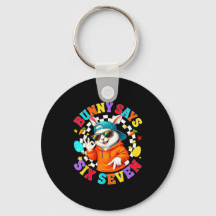 Happy Easter Cute Bunny Says Six Seven 6 7 Meme Bo Key Ring