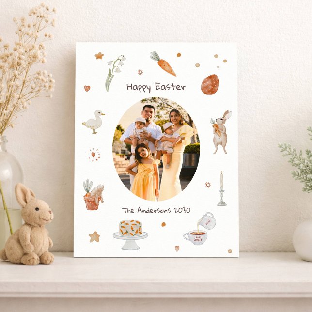 Happy Easter Cute Bunny Watercolor Family Photo Holiday Card (Creator Uploaded)