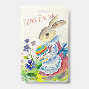Happy easter. Cute bunny whit eggs ID Badge