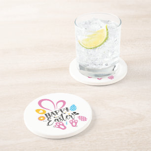 Happy Easter Cute Bunny With Easter Eggs Coaster