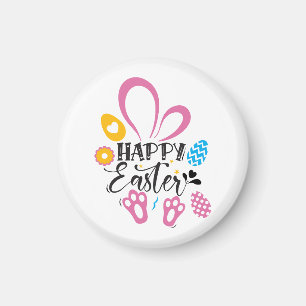 Happy Easter Cute Bunny With Easter Eggs Magnet