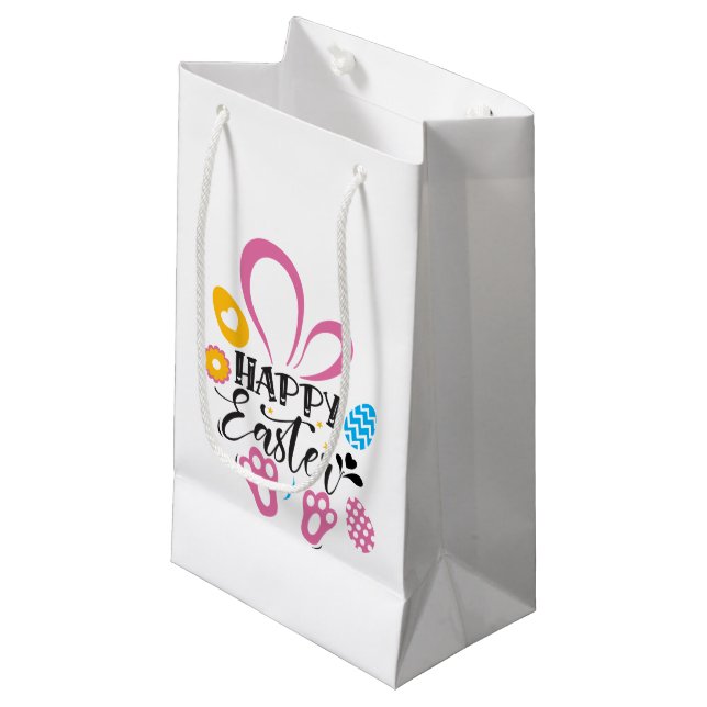 Happy Easter Cute Bunny With Easter Eggs Small Gift Bag (Front Angled)