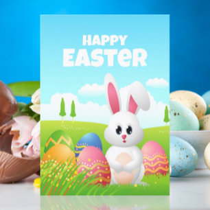 Happy Easter   Cute Cartoon Bunny Greeting Card