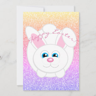 Happy Easter Cute Cartoon Bunny Rainbow Glitter Holiday Card