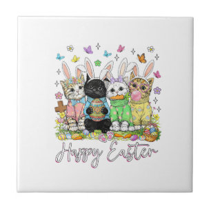 Happy Easter Cute Cat Lover Bunny Easter Day Women Ceramic Tile