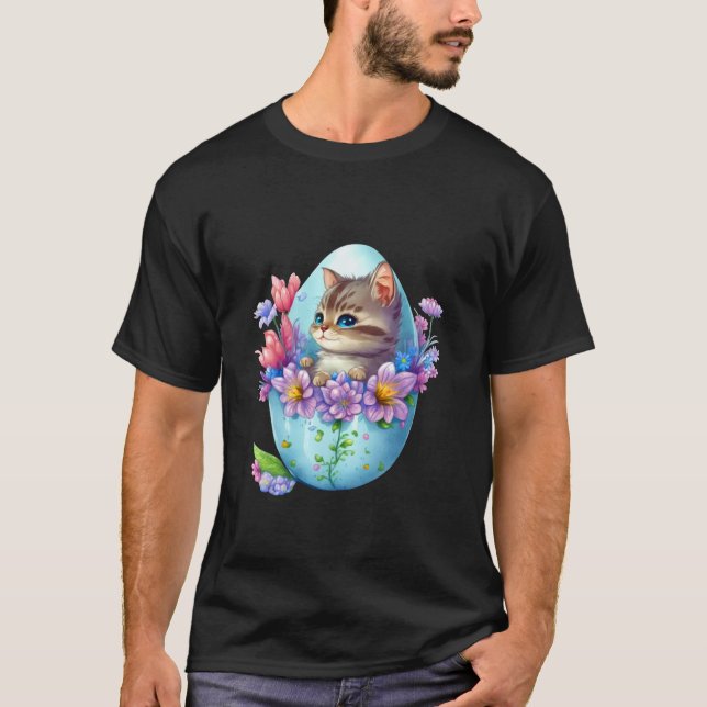 Happy Easter Cute Cat, Springtime Easter Day T-Shirt (Front)