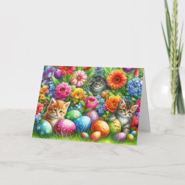 Happy Easter Cute Cats Holiday Greeting  Card (Front)