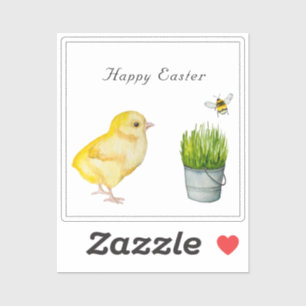 Happy Easter, cute chick and bumblebee
