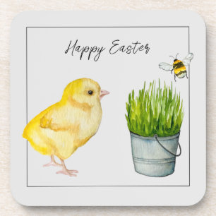 Happy Easter, cute chick and bumblebee Coaster