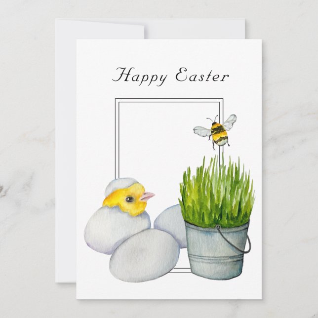 Happy Easter, cute chick and bumblebee Invitation (Front)