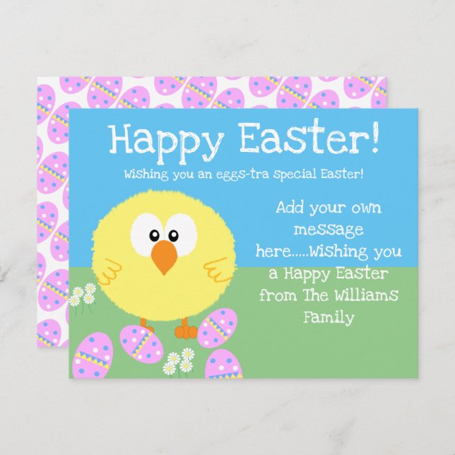 Happy Easter Cute Chick Egg Editable Holiday Card (Front/Back)
