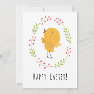 Happy Easter Cute Chick Floral Egg Wreath Card