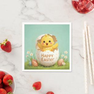 Happy Easter Cute Chick in Egg Pastel Spring  Napkin
