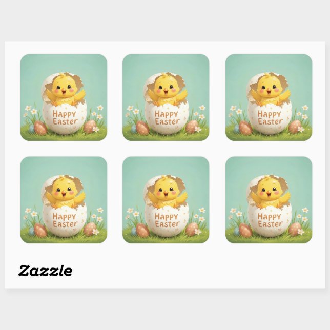 Happy Easter Cute Chick in Egg Pastel Spring  Square Sticker (Sheet)