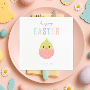 Happy Easter Cute Chick Peep Pastel Typography Napkin