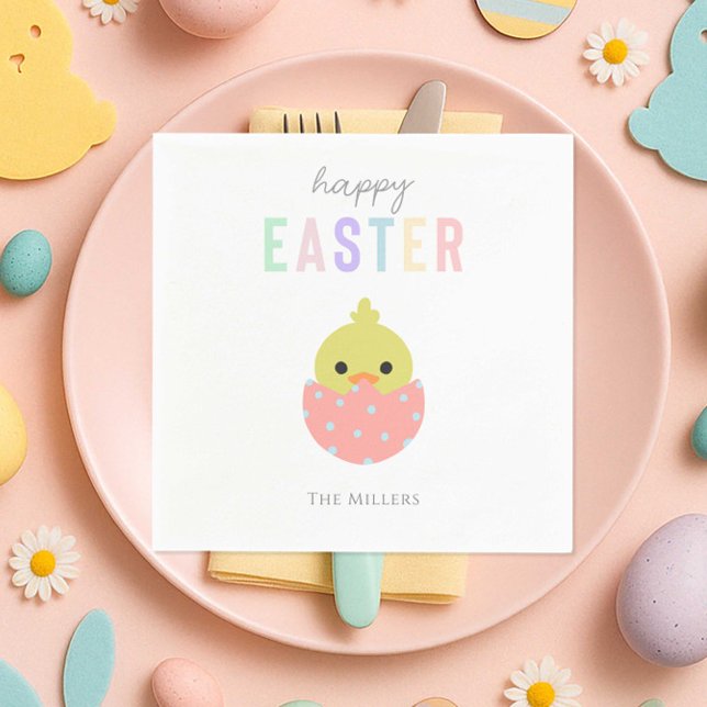 Happy Easter Cute Chick Peep Pastel Typography Napkin (Creator Uploaded)