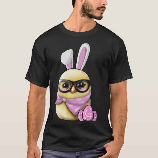 Happy Easter Cute Chicken Bunny Rabbit Ears Chick  T-Shirt (Front)