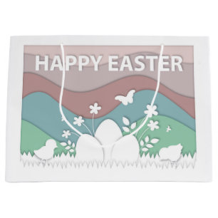 Happy Easter, cute chicks, easter eggs on grass Large Gift Bag