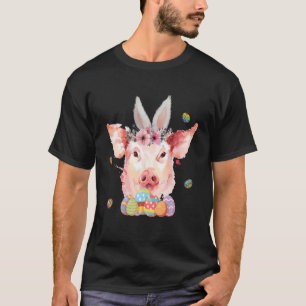 Happy Easter Cute Colourful Bunny Pig Flowers East T-Shirt