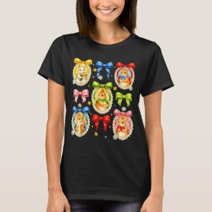 Happy Easter Cute Coquette Bow Bunny Portrait Girl T-Shirt